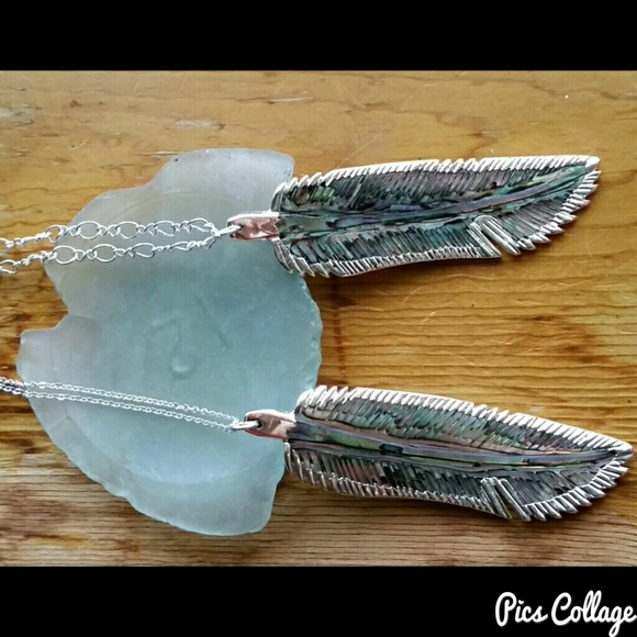 Abalone Shell Feather-Shaped Sterling Silver Necklaces - Picture 1 of 6